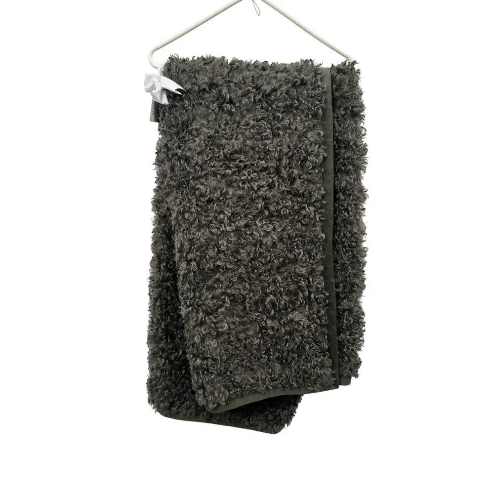 Pottery Barn Curled Luxe Moss Green Faux Fur Throw Blanket 50x60in NWT